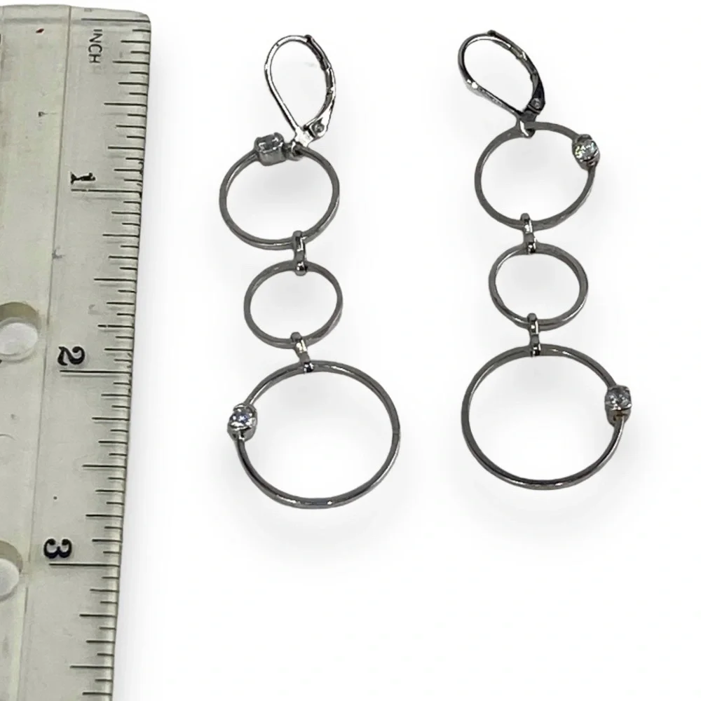3 joint silver hoop Drop earrings with stones 2.5 inces